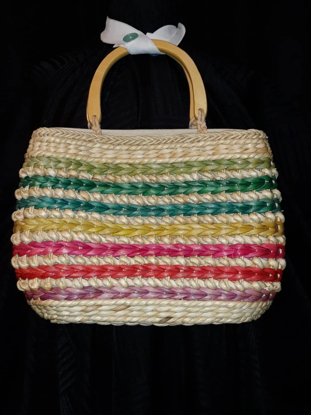 Woven Straw Multicolor Stripe Handbag